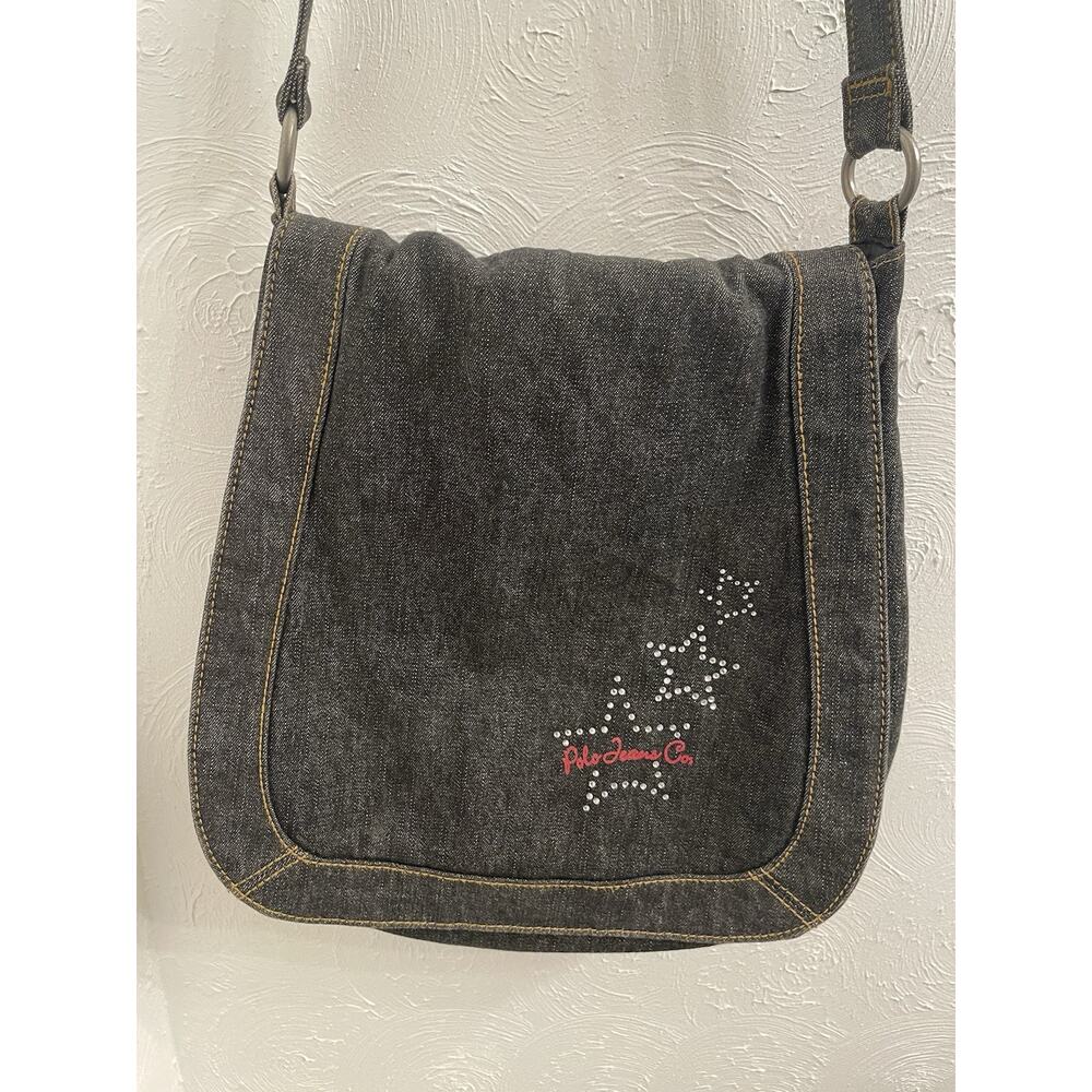 Vintage Black Denim Polo Ralph Lauren Crossbody Bag Crystal Stars Y2K